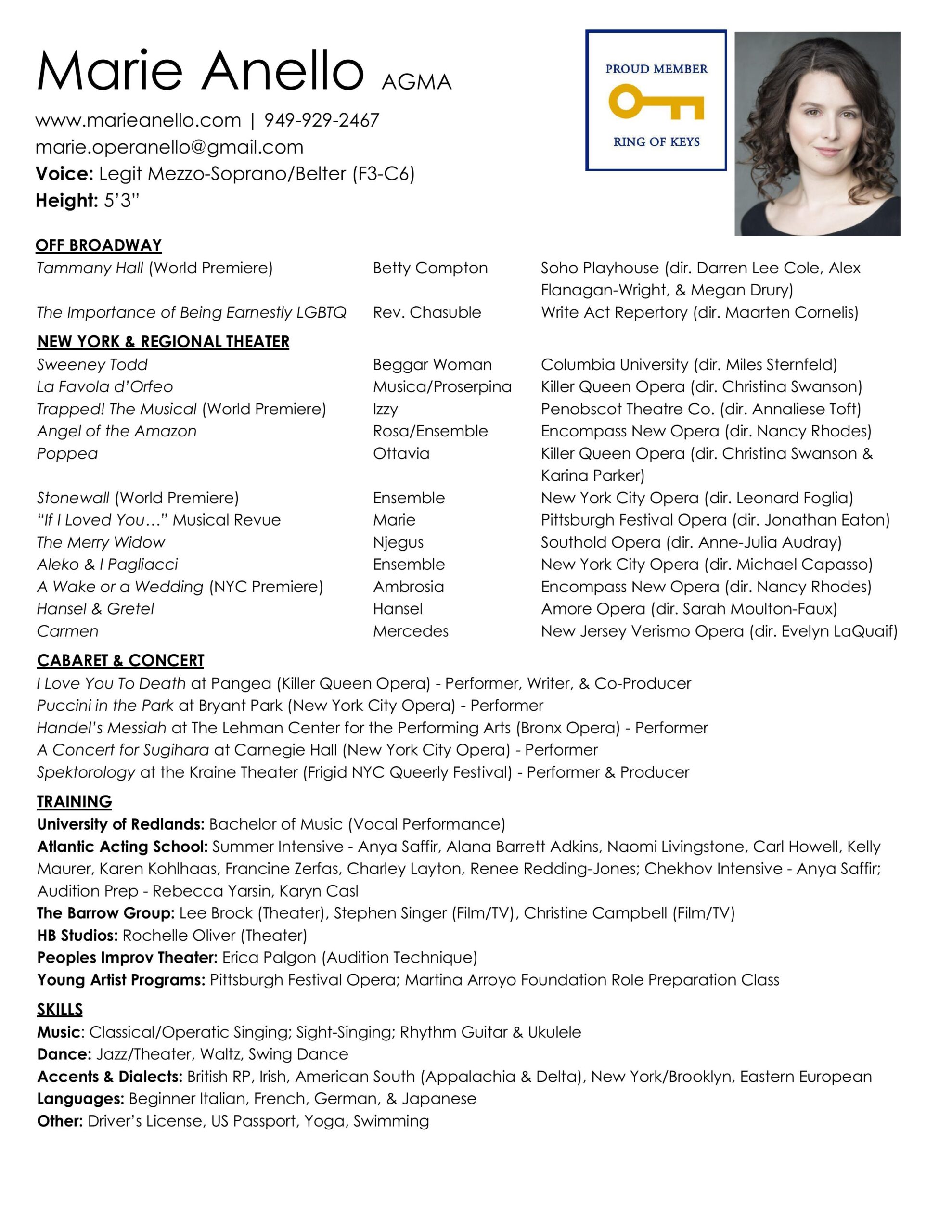 Marie Anello Theater Resume 2025